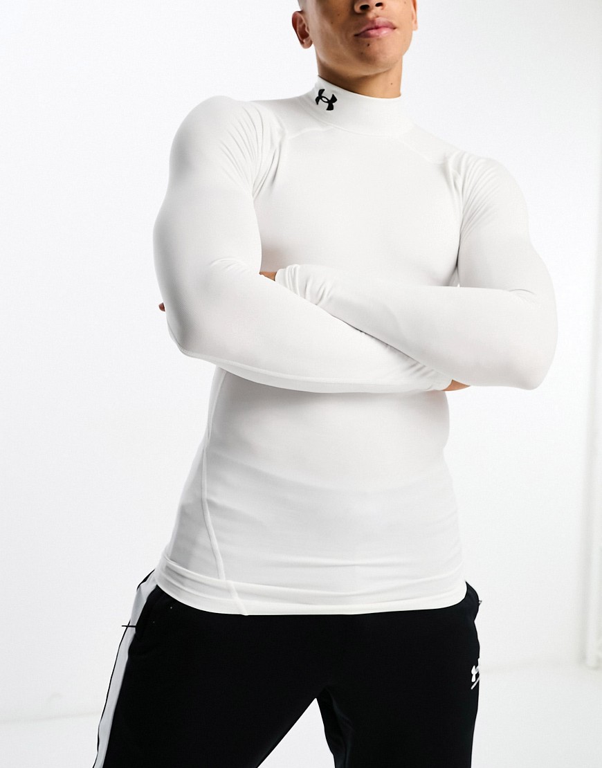 Under Armour Cold Gear Armour long sleeve mock neck compression t-shirt in white