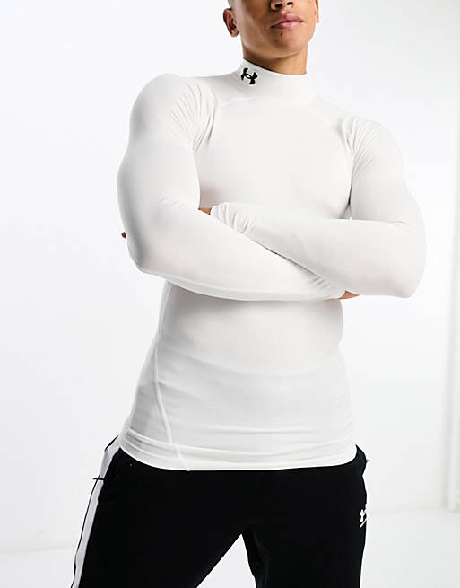 Under Armour ColdGear Armour long sleeve mock neck compression t-shirt in  white