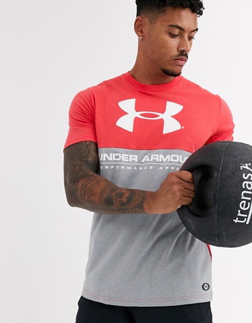 Under Armour colour block t-shirt in red
