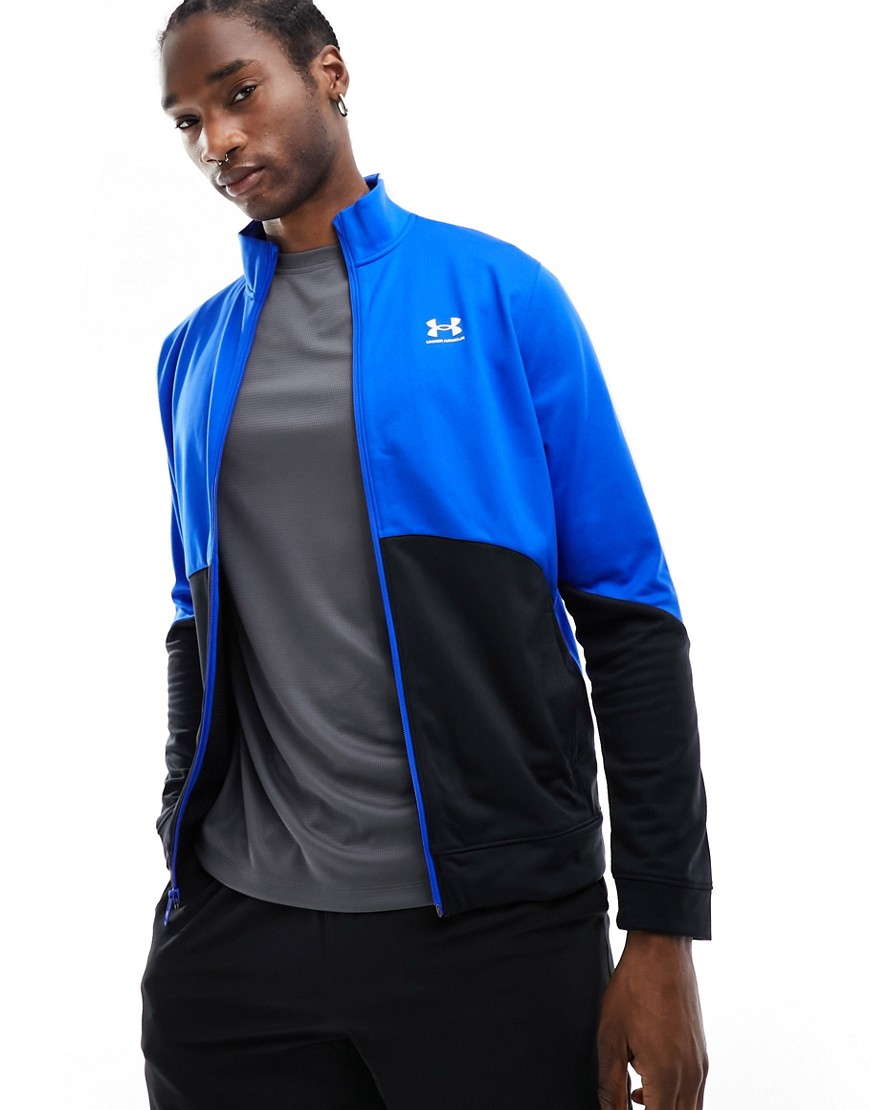 Under Armour colourblock tricot jacket in blue and black