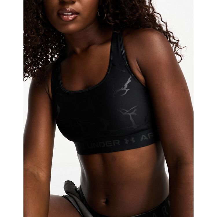 Under Armour crossback mid support emboss bra with graphic print