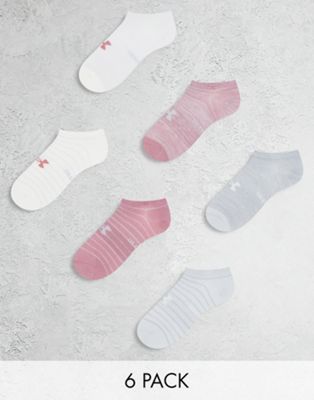 Under Armour Essential 6 pack no show socks in multi pink