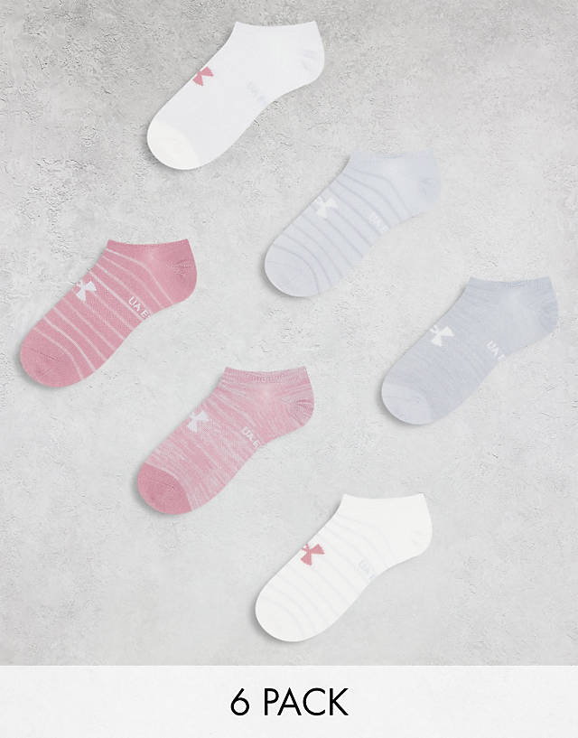 Under Armour - essential 6 pack no show socks in multi pink