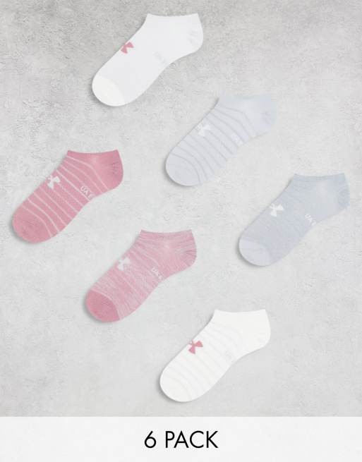 Under Armour Essential 6 pack no show socks in multi pink