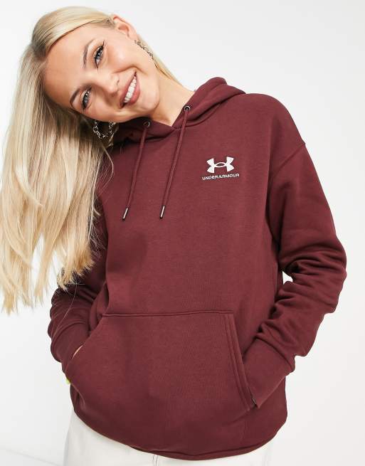 Under Armour Essential fleece hoodie in burgundy