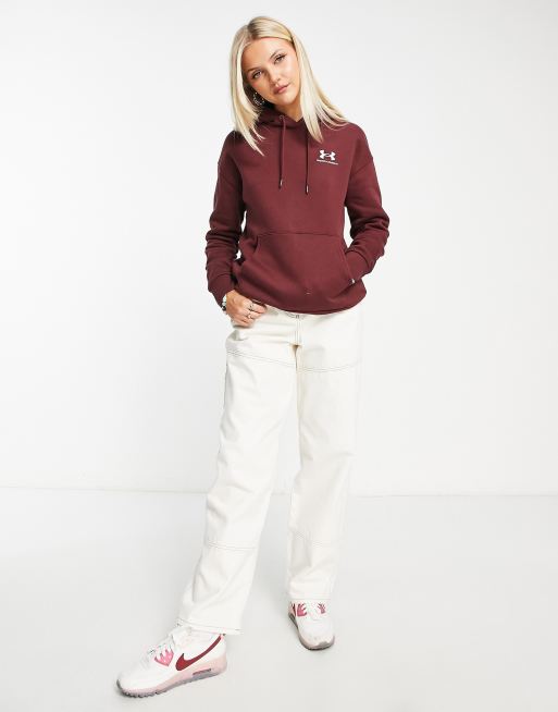 Under Armour Essential fleece hoodie in burgundy