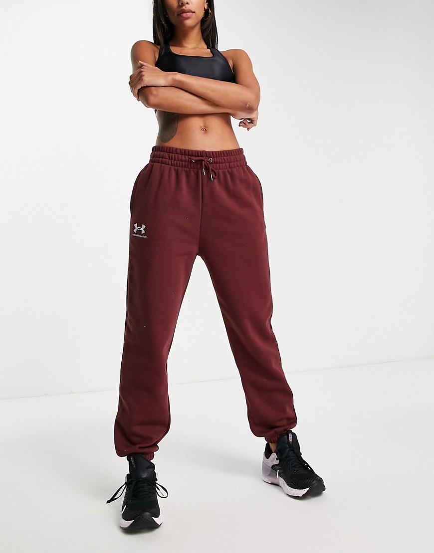 Under Armour Essential fleece joggers in burgundy-Red