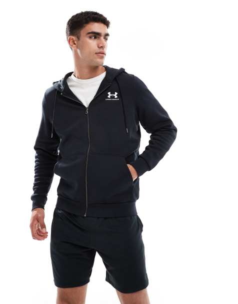 Under Armour – Essential – Svart huvtröja med dragkedja i fleece - view 1