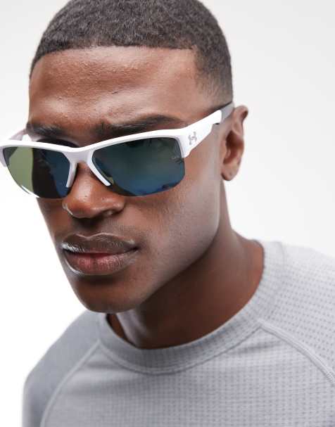 Under Armour Fanatical rectangular sunglasses with blue lenses in white - WHITE - view 1