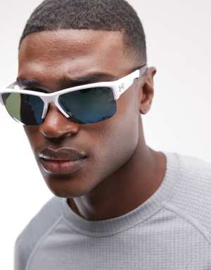 Under Armour Fanatical rectangular sunglasses with blue lenses in white - WHITE