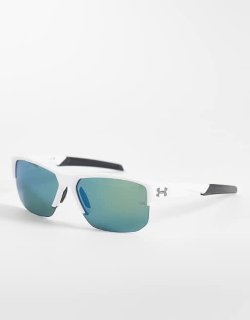 Under Armour Fanatical rectangular sunglasses with blue lenses in white - WHITE, 3 of 3