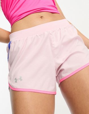 Under Armour Fly By 2.0 shorts in light pink with contrast piping