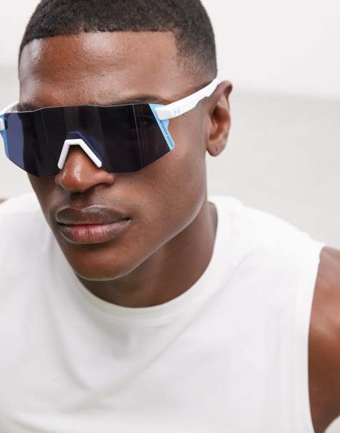 Under Armour - Gafas de sol blancas con lentes azules y detalle de estilo visor Grid Pro - view 1