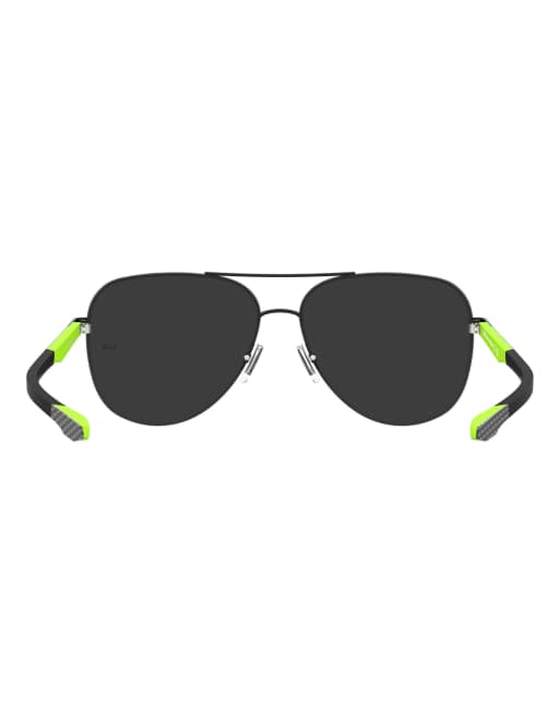 Under Armour gafas de sol estilo aviador negras con lentes espejo plateadas, 3 de 7