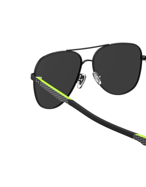Under Armour gafas de sol estilo aviador negras con lentes espejo plateadas, 7 de 7