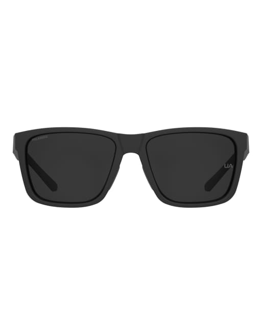 Under Armour Gafas de sol rectangulares con lentes polarizadas grises en negro, 2 de 7