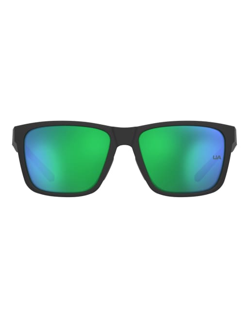 Under Armour gafas de sol rectangulares con lentes verdes en negro, 2 de 7
