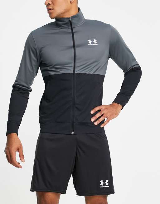 Under Armour - Grå og sort pique-træningsjakke med farveblok