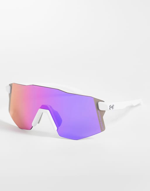 Under Armour – Grid Pro – Maskensonnenbrille in Weiß mit rosa Gläsern, 3 von 3