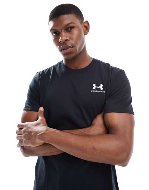 Under Armour logo embroidered heavyweight t-shirt in black  