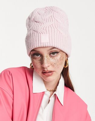 Under Armour Halftime cable knit beanie in pink