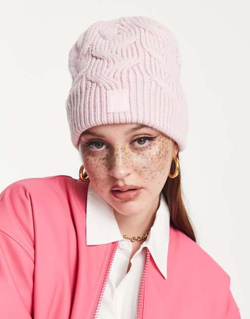 Under Armour Halftime cable knit beanie in pink ASOS