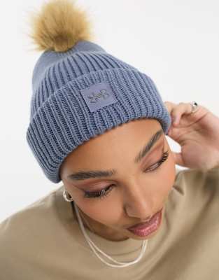 Under Armour Halftime ribbed bobble beanie in navy