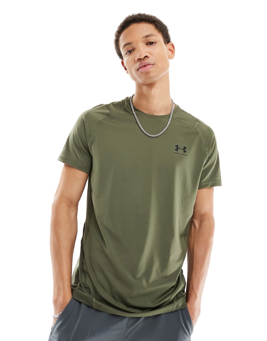 Under Armour Heat Gear Armour fitted t-shirt in khaki-Green