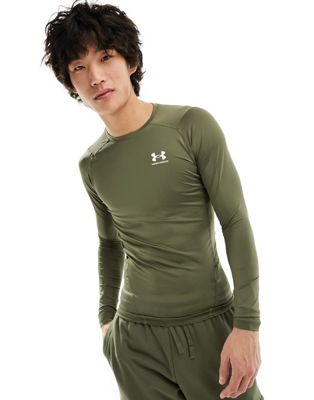 Under Armour Heat Gear Armour long sleeve compression t-shirt in khaki-Green
