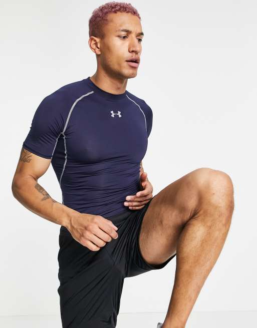 Under Armour heat gear compression short sleeve top in navy ASOS