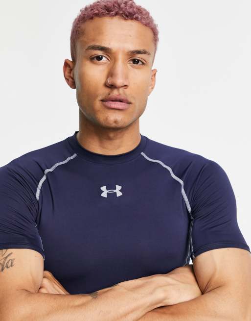 Under Armour heat gear compression short sleeve top in navy