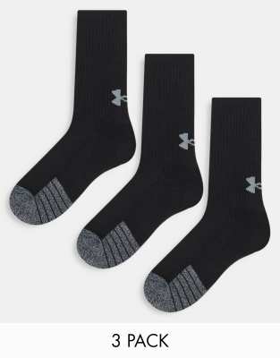 Under Armour Three Pack HeatGear Crew Socks Black