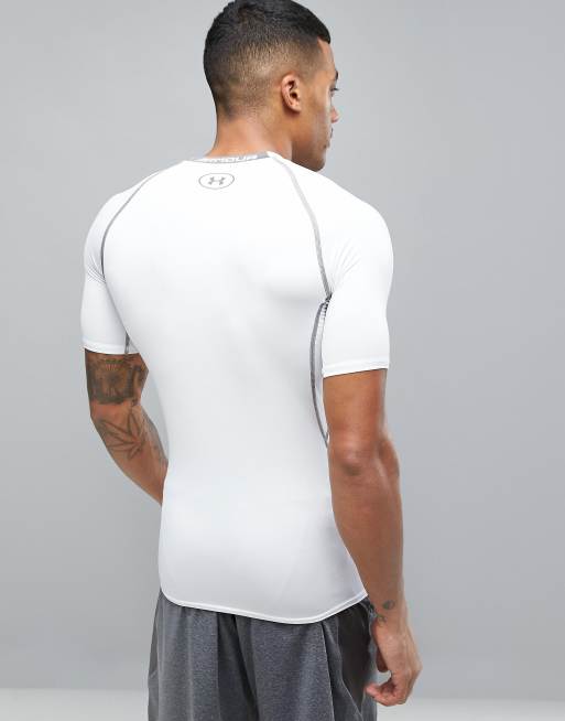 Under Armour Men's HeatGear Armour Short Sleeve Compression Shirt  1257468-100 White 