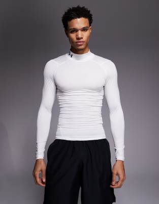 Under Armour Under Armour Heatgear compression mock long sleeve t-shirt in white