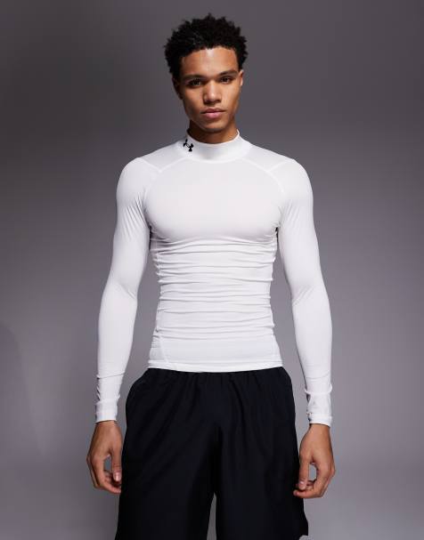 Under Armour Heatgear compression mock long sleeve t-shirt in white