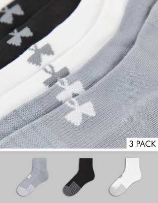 Under Armour Heatgear 3 pack low cut socks in black white grey - ASOS Price Checker