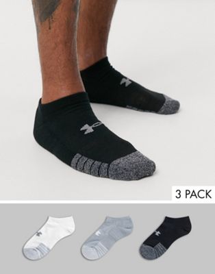 Under Armour Heatgear no show socks in black white grey 3 pack