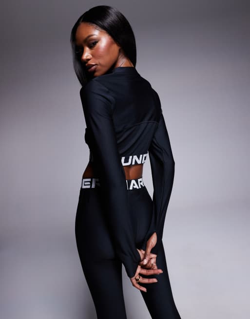 Under Armour Heatgear ribbed quarter zip top in black ASOS