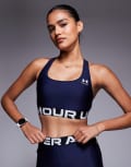 [Under Armour] Under Armour Heatgear sports bra in midnight navy and white XXL Navy and white