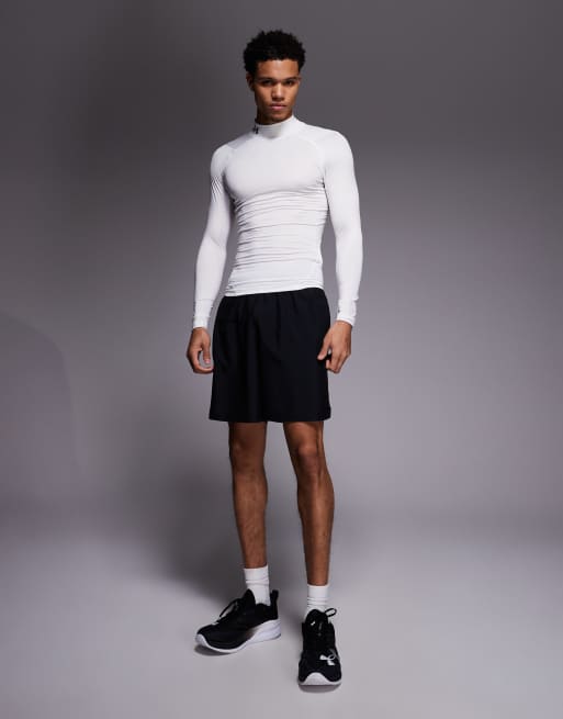 Under Armour – Heatgear – Vit t-shirt med långa ärmar, ståkrage och kompression, 2 av 5
