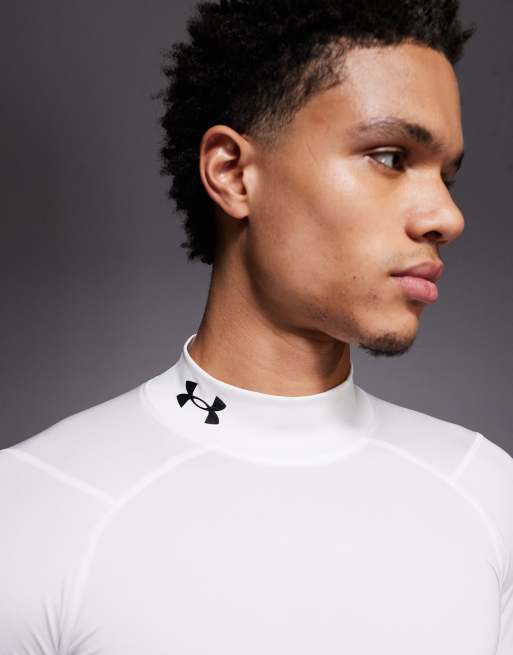 Under Armour – Heatgear – Vit t-shirt med långa ärmar, ståkrage och kompression, 5 av 5