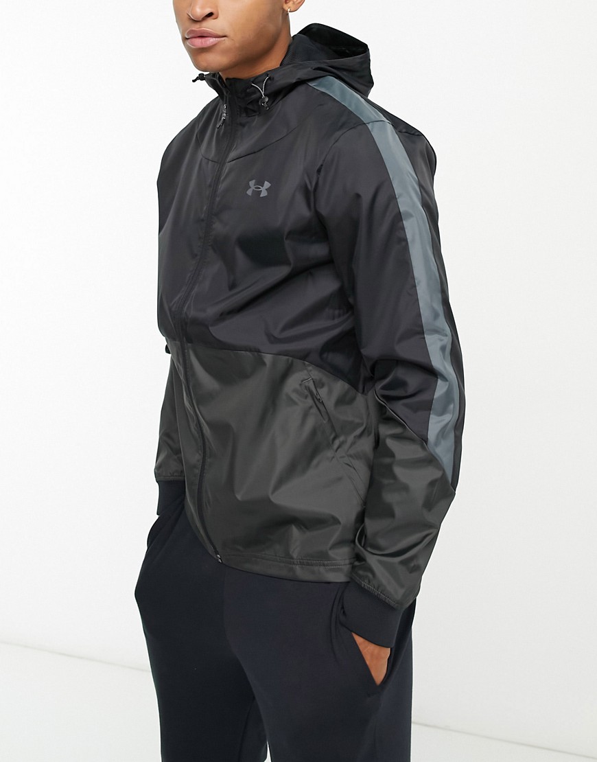 Under Armour hooded colourblock jacket in black and grey