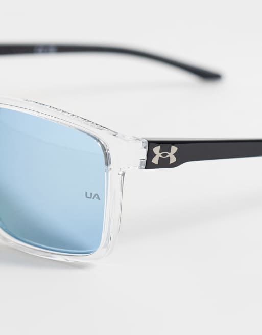 Under Armour - Hustle - Lunettes de soleil rectangulaires oversize à verres bleus - Transparent, 2 de 3