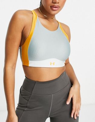 Under Armour Infinity mid support high neck sports bra in grey shine - ASOS Price Checker