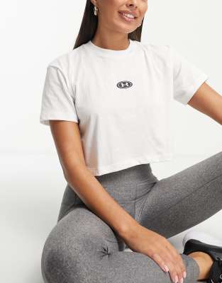 Under Armour - Kurzärmliges Crop-Top in Weiß mit Logo