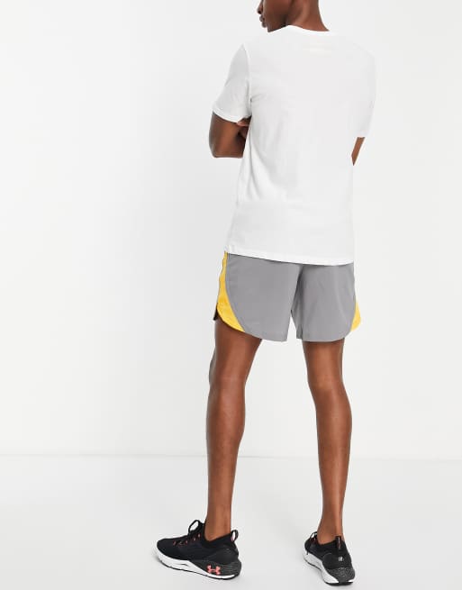 Under Armour Launch 7 inch shorts in grey and orange