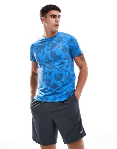 Under Armour Launch printed t-shirt in blue and reflective  