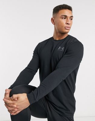 Under Armour left chest long sleeve t-shirt in black