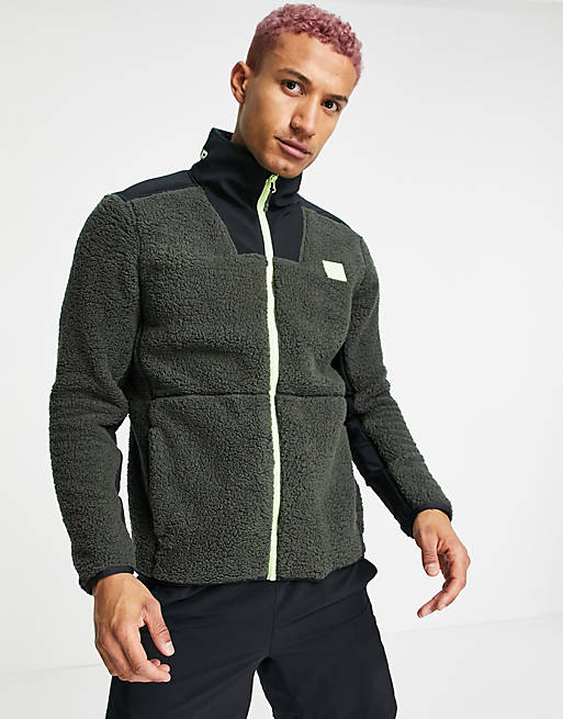 Under Armour legacy sherpa fleece swacket in green and black