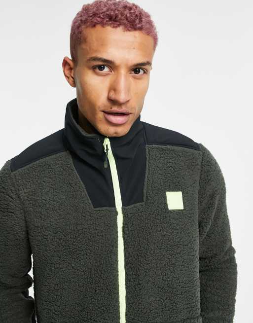 Under Armour legacy sherpa fleece swacket in green and black ASOS